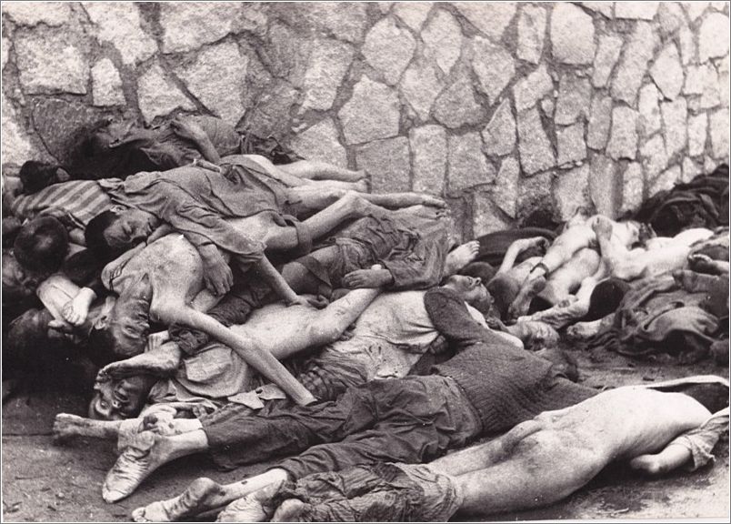 Bodies stacked against the wall at Mauthausen